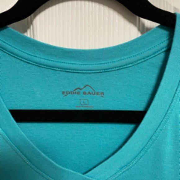 Eddie Bauer Long Sleeve V Neck Teal T-shirt Size L - Picture 3 of 4